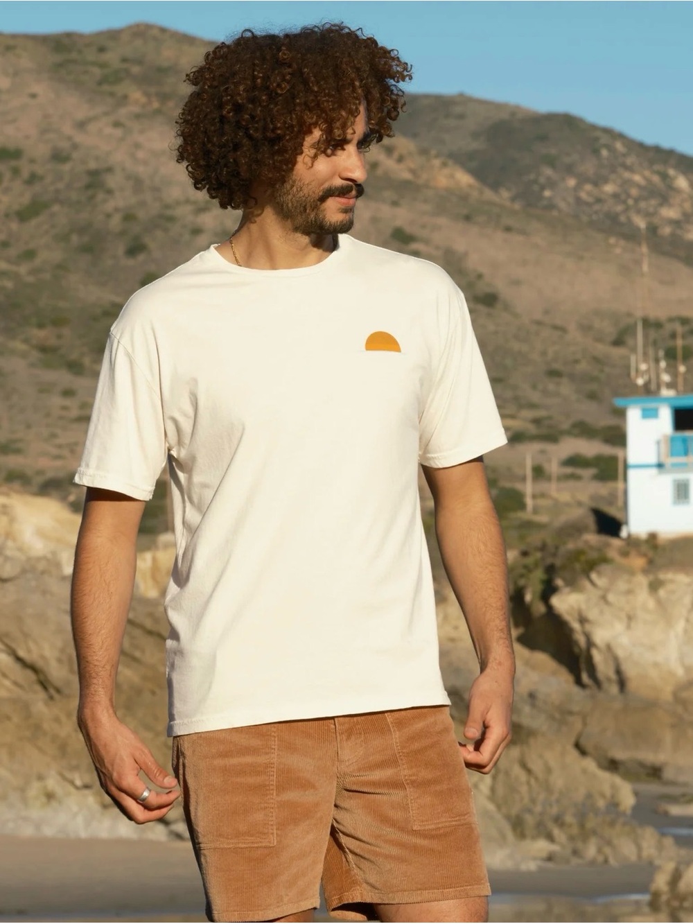 Mollusk Surf Shop Organics Cream Short-Sleeve Graphic Tee Sun Motif Size Medium